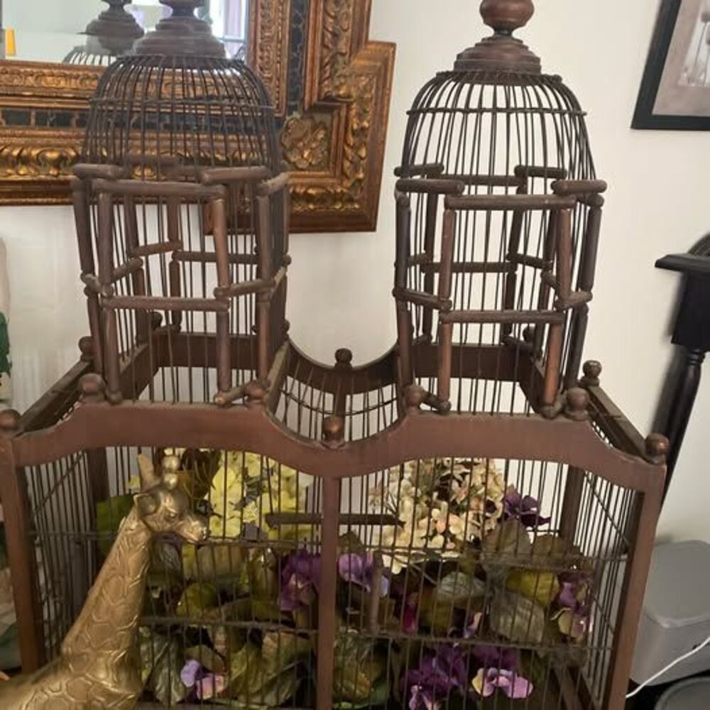 Vintage Wooden Double Dome Birdcage
